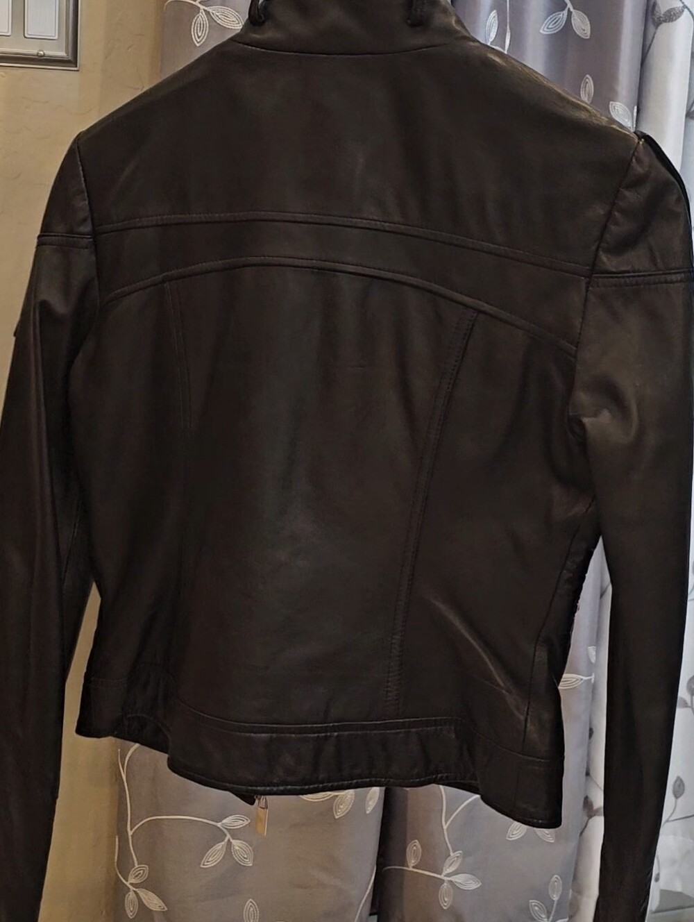 bebe Black Moto-Style Leather Jacket with Zip Pockets - Picture 7 of 7